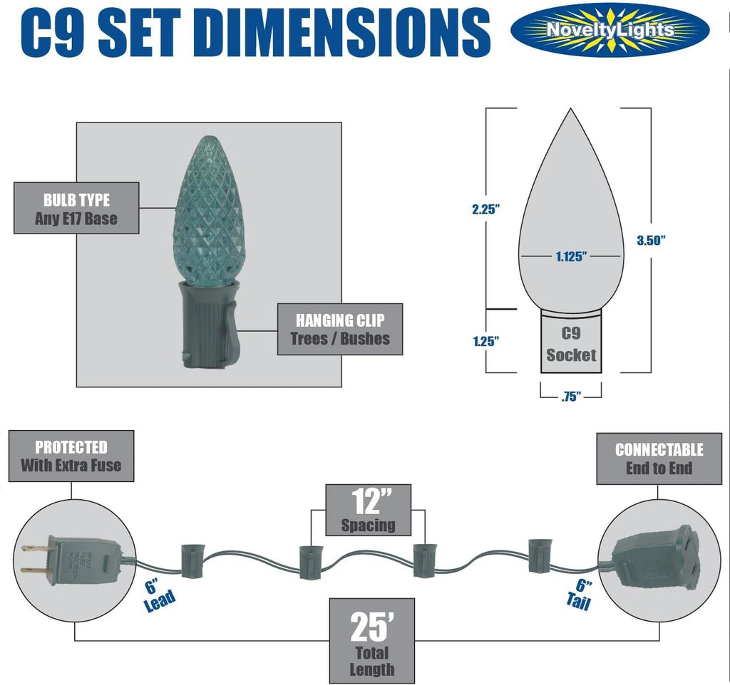 C9 Multi Christmas Light Set, Outdoor Indoor Hanging Lights, 25 Ft