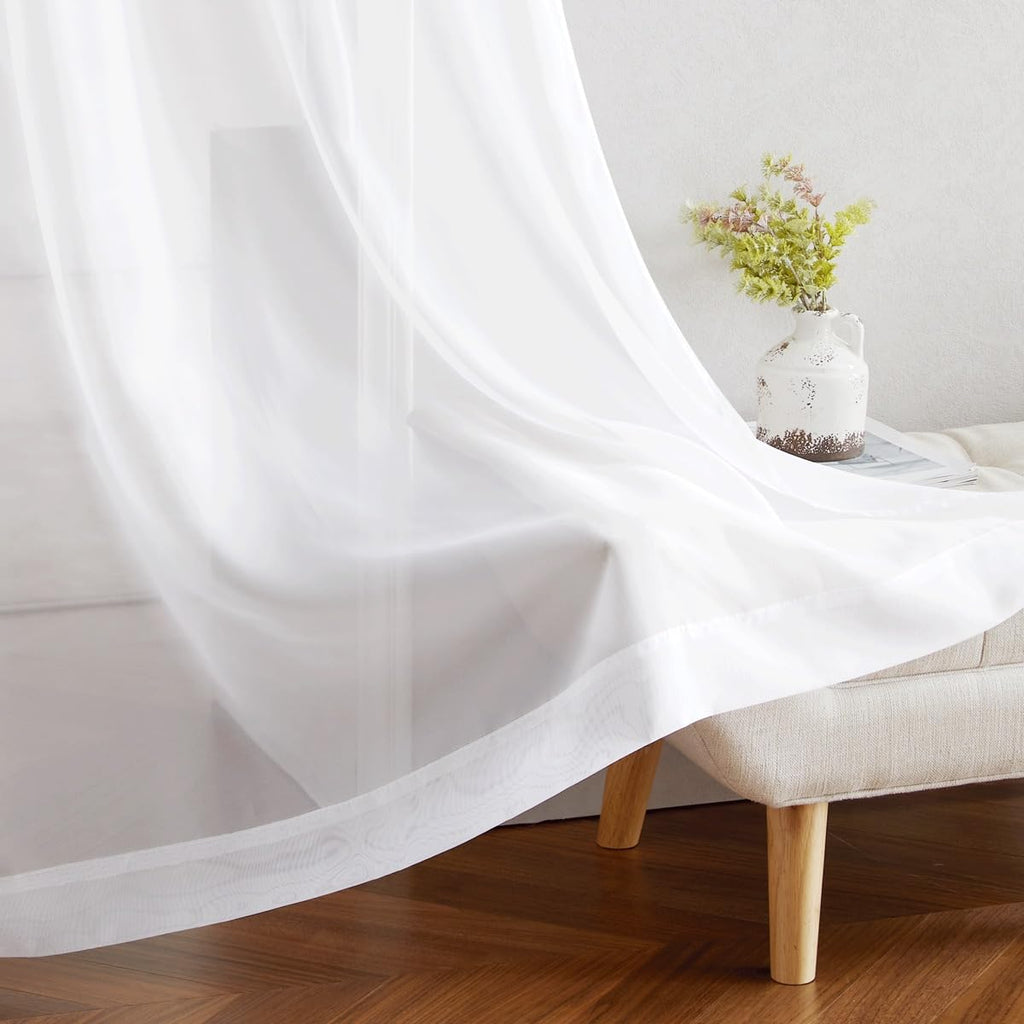 White Sheer Curtains & Drapes 96 inches Long - Grommet Top Solid Lightweight & Airy Gauzy Window Treatments with