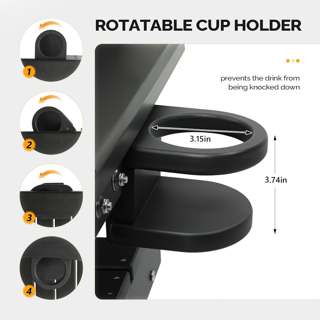 2.2FT HDPE Porch Swing Outdoor with Rotatable Cup Holder, Black | 880 LBS Heavy Duty Recycled Plastic Porch Swing