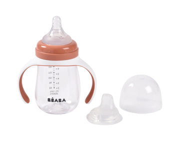 2-in-1 Baby Bottle to Transition Sippy Cup, No Spill Sippy Cup, Includes Removable Handles, Silicone Baby Bottle
