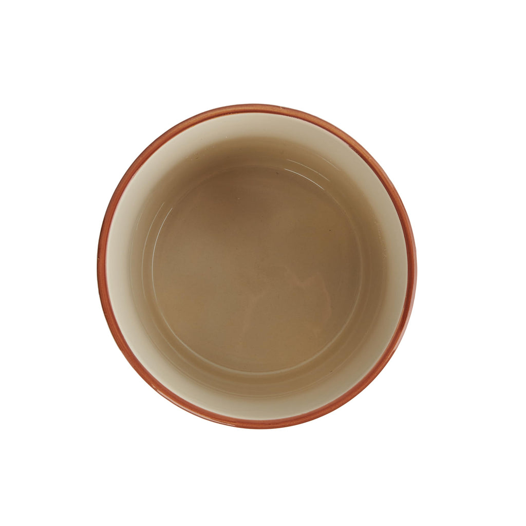 Footed Stoneware Planter with Abstract Print, Rust and White