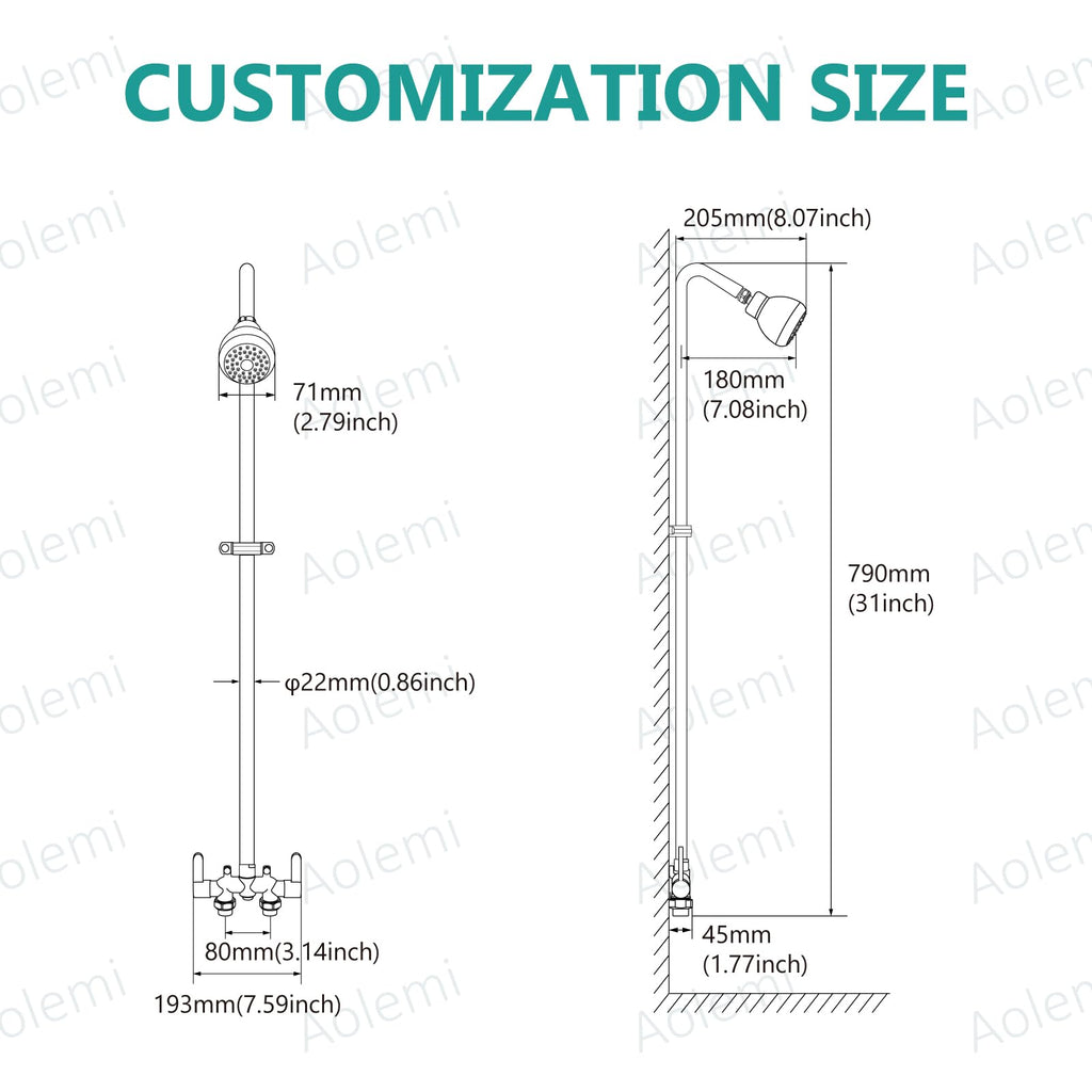 Outdoor Shower Kit, 3-Inch Center, 2-Handle, Brushed Nickel
