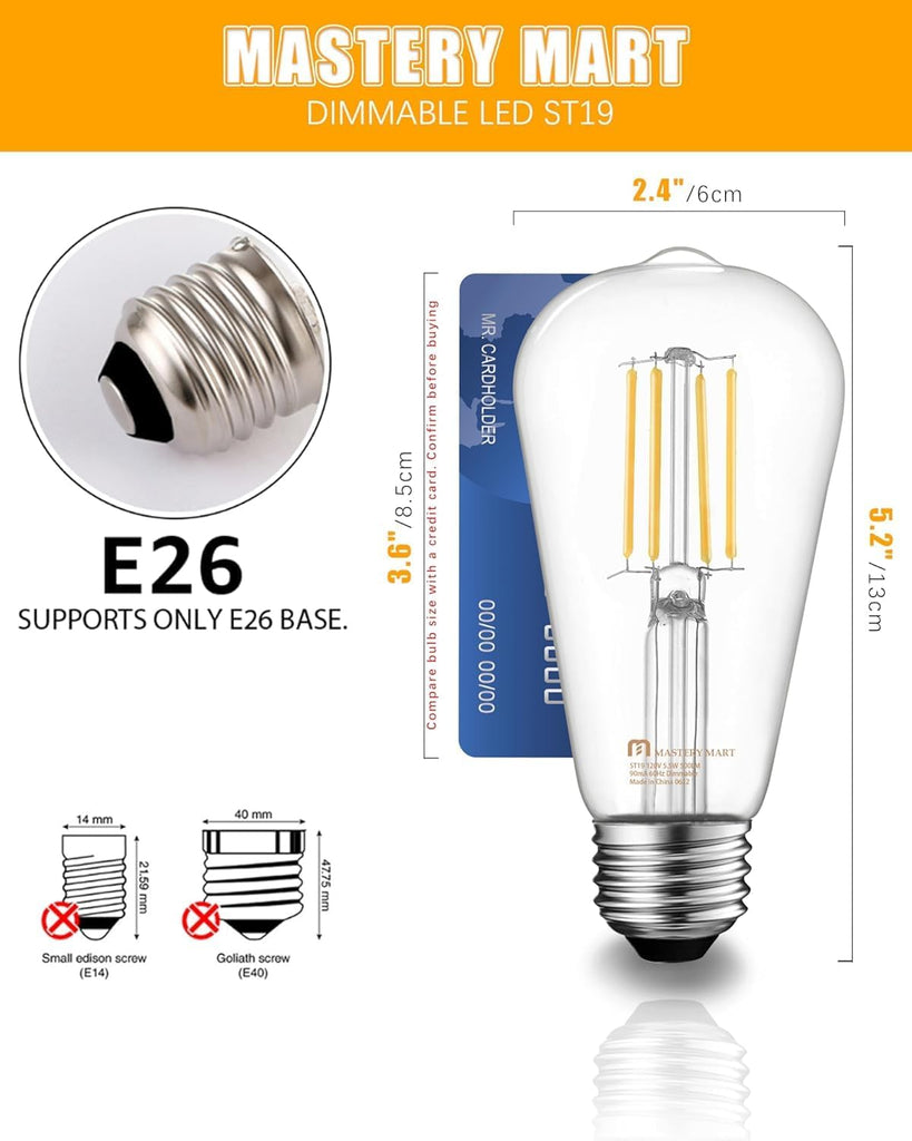36 Pack Vintage LED Edison Bulbs, E26 Led Bulb 5.5W Equivalent to 60W, Dimmable, Soft White 2700K, High Brightness