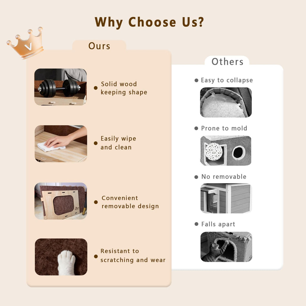 Cat Houses for Indoor Cats, Two-Story Cat Bed Cube for Multiple Small Kittens, Removable Felt Cat Cave Hideaway Condo