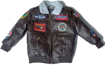 Youth A-2 A2 Bomber Jacket Aviation Pilot Military PU Leather Coat for Kids Boys