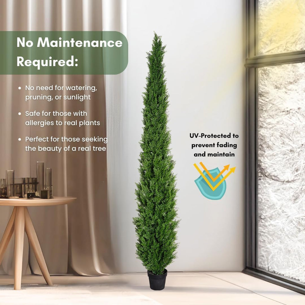 8 Feet Pre-Potted Evergreen Outdoor Artificial Cedar Tree for Front Porch Decor, Outdoor Entryway Decor Fake Tree
