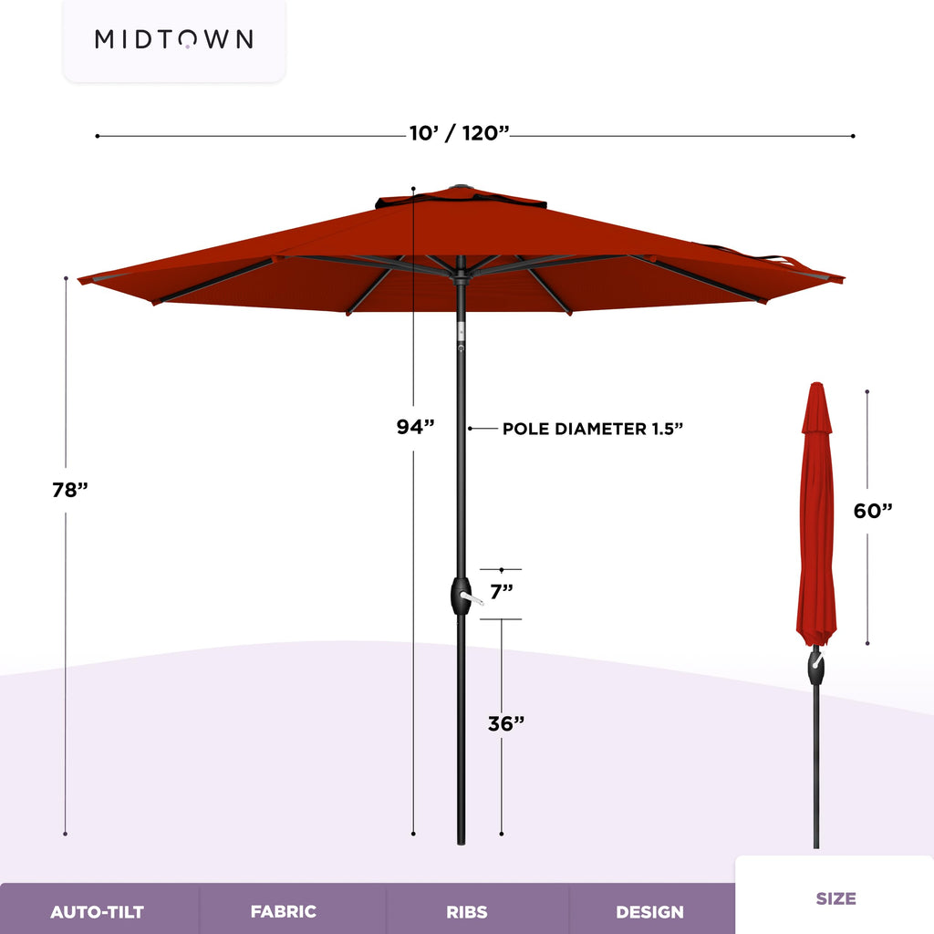 Lean - 10 Ft Patio Umbrella, Apple Red Canopy