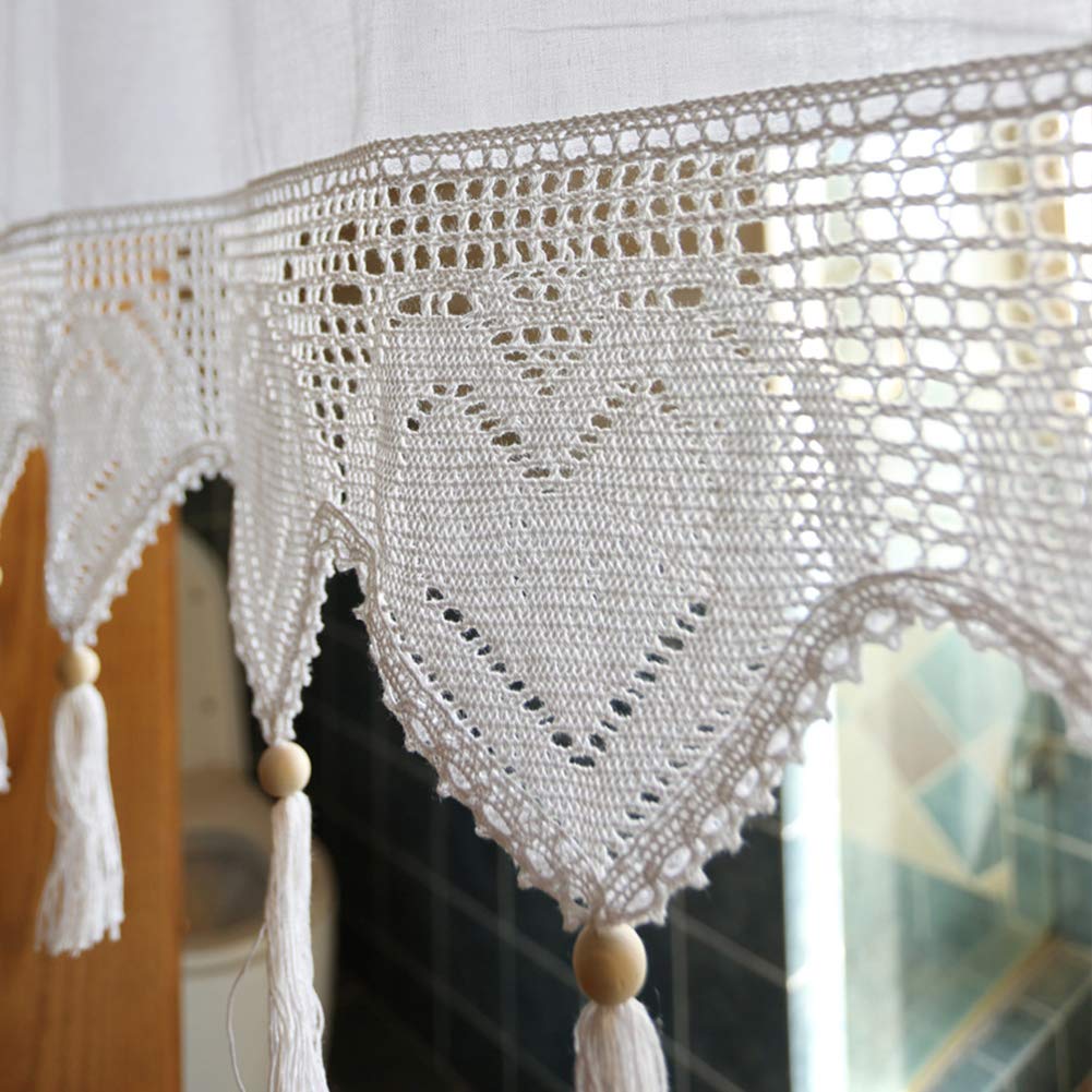 Crochet Window Valance Curtain Elegant Cotton Curtains with Tassel Light Filtering Top Tab Decorative Window Valances