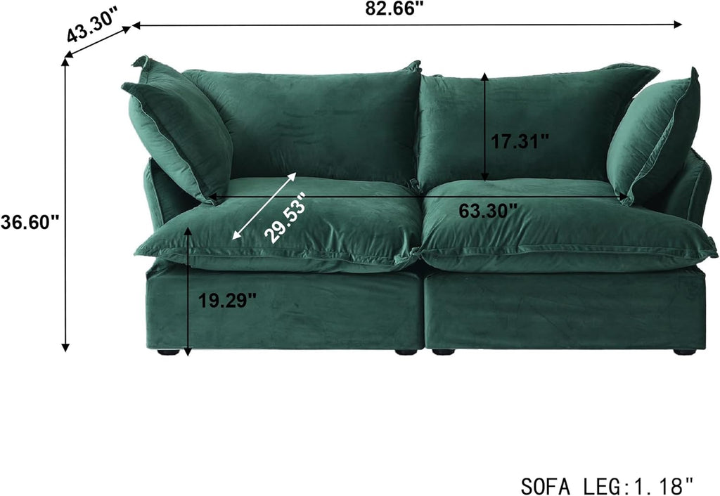 82.66" Sectional Couch for Living Room, Modular Sectional Sofa, Modern Convertible Couches, Cushion Covers Removable, Down Filled Soft Sofas for Living Room, Home, Apartment (Green) A124-B0F1CFPL2R