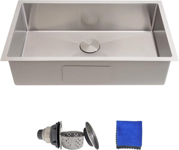 32 Inch Undermount Kitchen Sink - 18 Gauge Stainless Steel Kitchen Sink Undermount, 32''x18'' Single Bowl kitchen