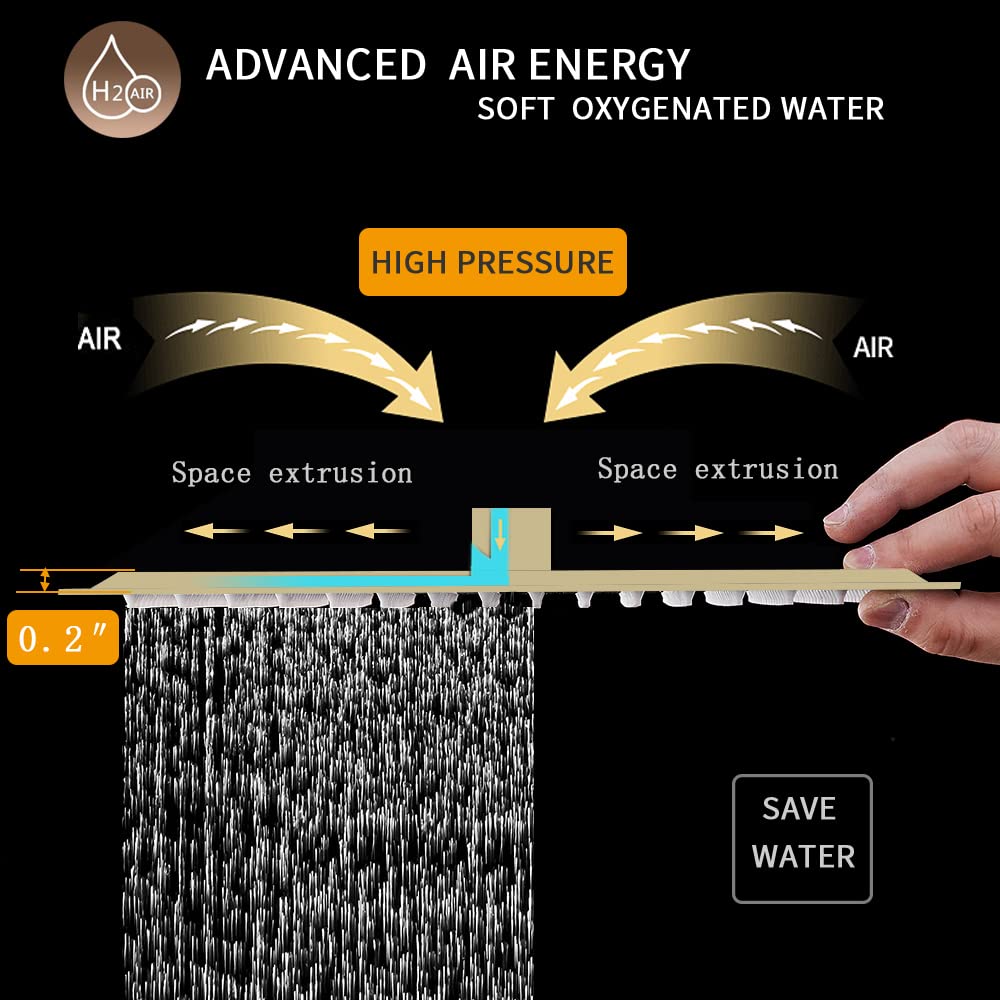 12 In Rain Shower Head High Pressure Rainfall Shower Head Brushed Gold