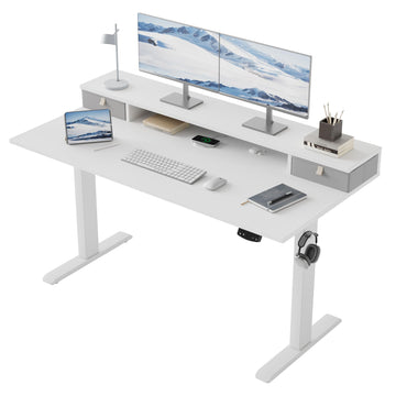 55 x24 Inch Electric Standing Desk with Drawers, Adjustable Height Small Sit Stand Desk, Compact Computer