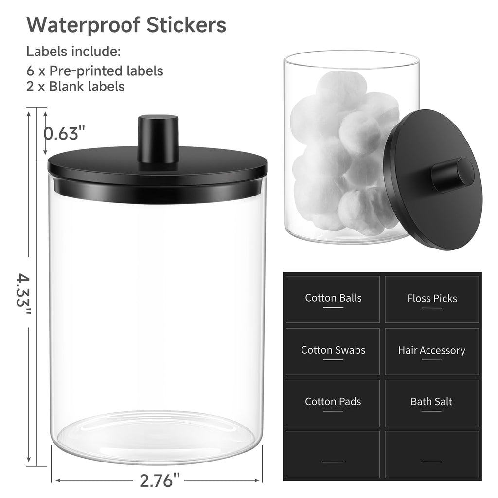Glass Qtip Holder Dispenser - 10 oz Clear Canister Apothecary Jar, Bathroom Vanity Storage Organizer Set for Cotton