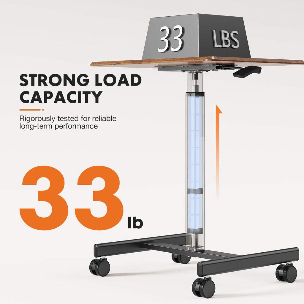 Small Standing Desk Rolling Table Adjustable Height, Laptop Mobile Stand with Wheels, Portable Computer Workstation