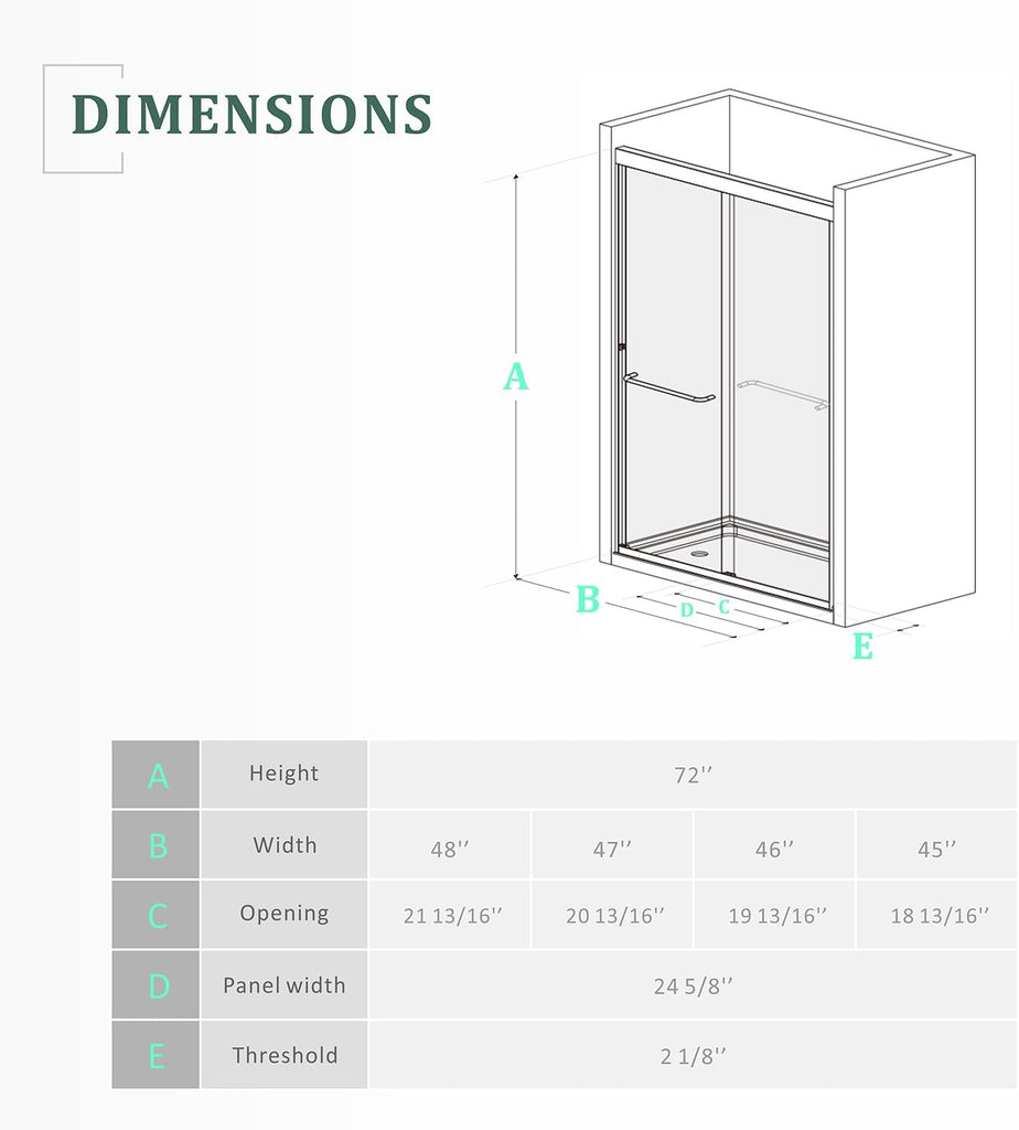 Brushed Nickel 45"-48" W x 72" H Semi-Frameless Glass Shower Door