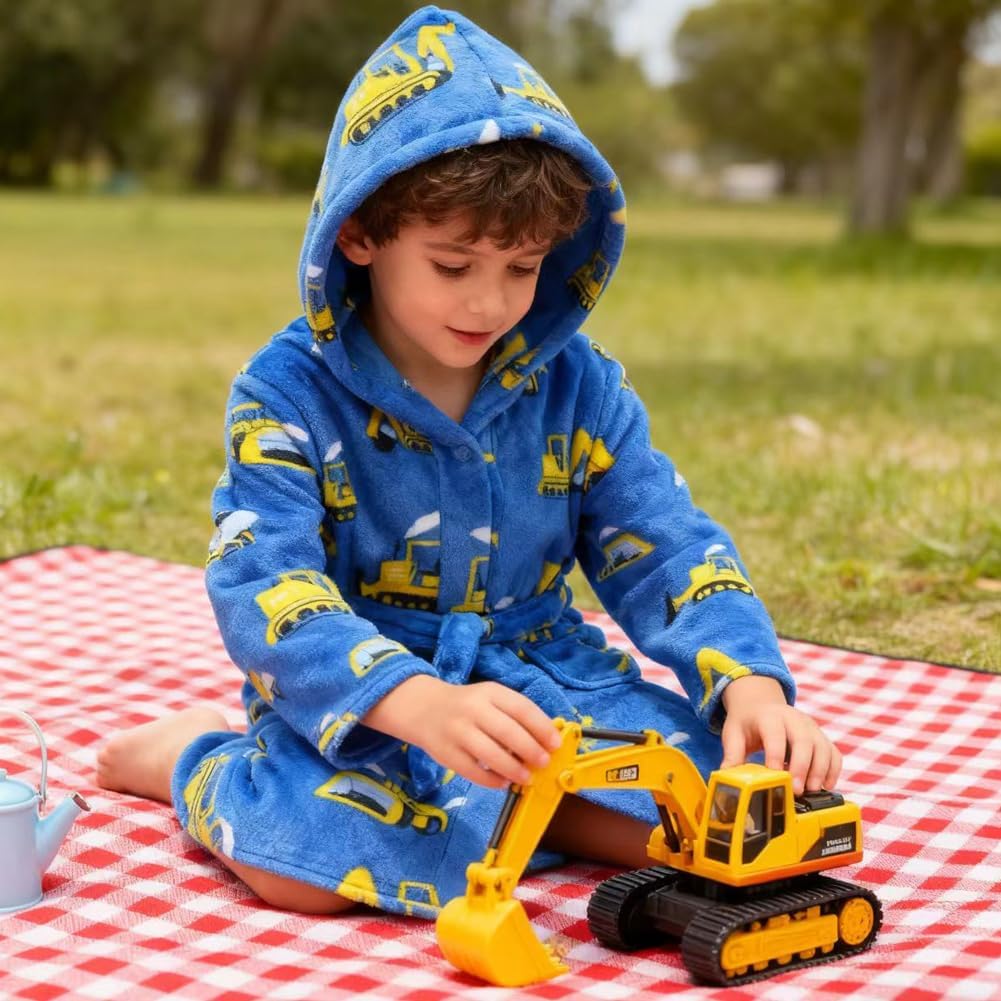 Boys Girls Robe Soft Fleece Hooded Bathrobe for Kids