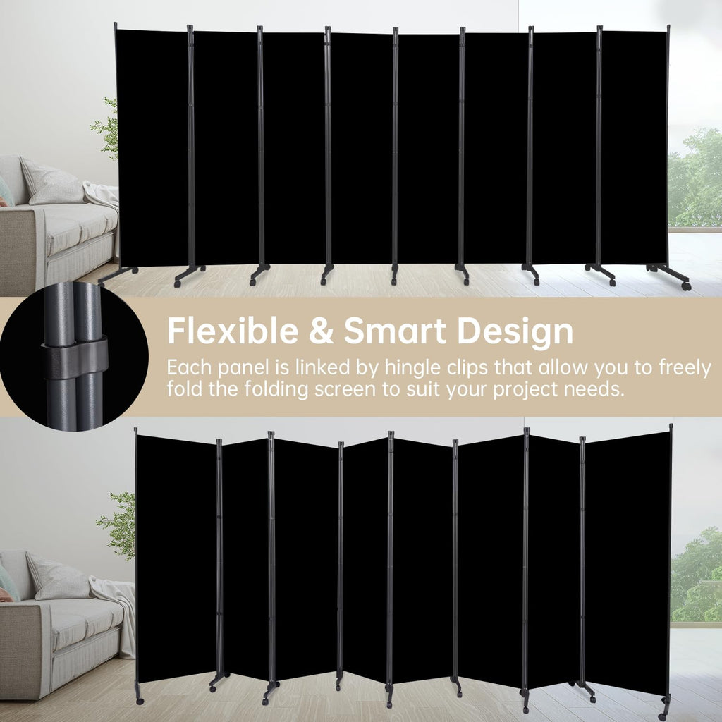Room Divider Large 8 Panel Privacy Screen, Portable Room Partition on Wheels