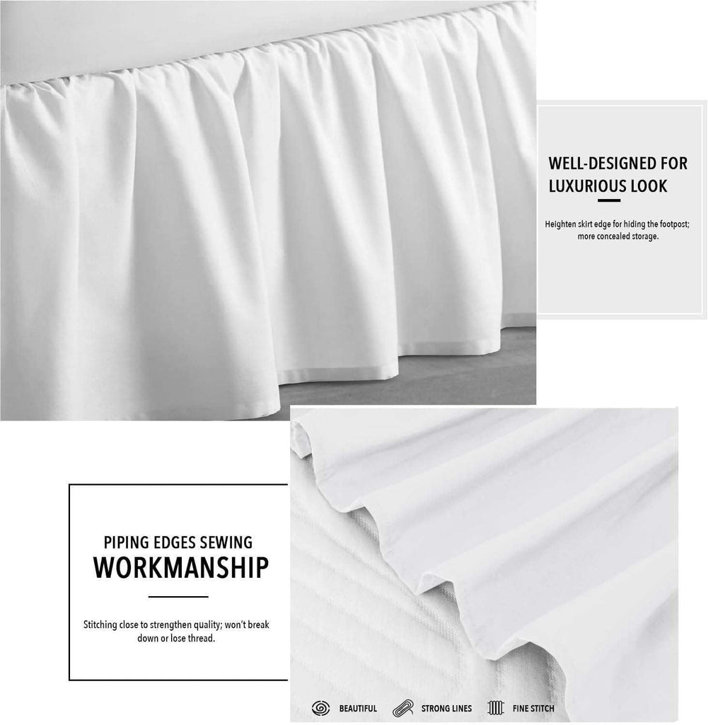 Twin Bed Skirt with Split Corners 14 Inch Drop, White Solid