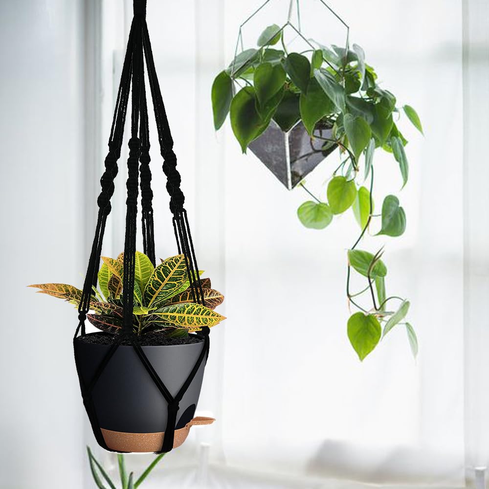 3 Pack Self Watering Hanging Planters Macrame Plant Hangers with Indoor Flower Pots, 3 Different Size Hanging Basket