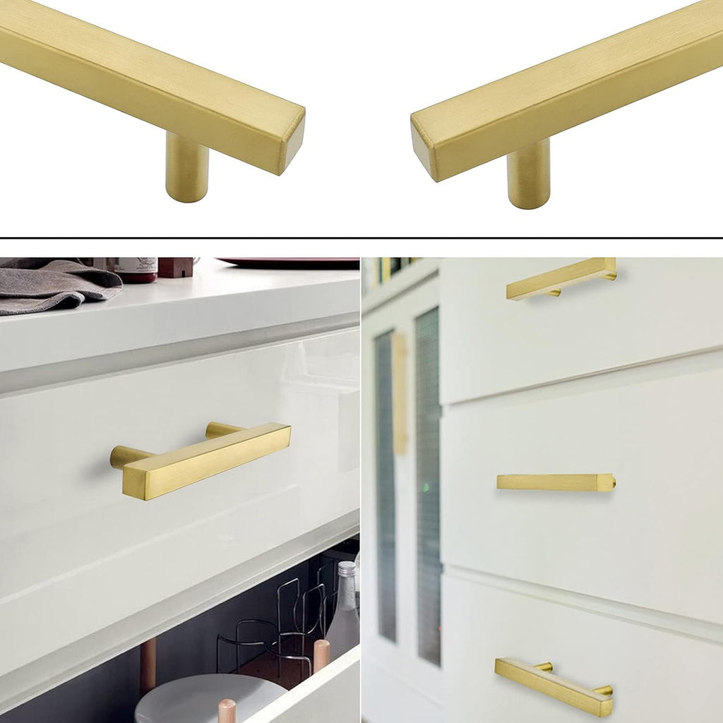 20 Pack Gold Cabinet Handles 3"(76mm) Brushed Brass Cabinet Pulls T Bar Drawer Pulls & Drawer Hardware