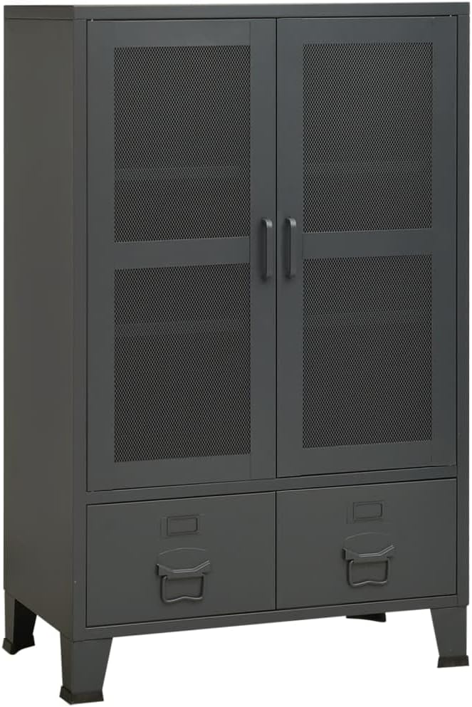 Industrial Storage Cabinet with 2 Doors, Metal Accent Storage Chest Bedroom, Anthracite Grey Organizer Console Table
