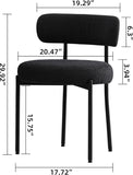 Black Boucle Dining Chairs Set of 2, Mid Century Modern Kitchen Chairs with Curved Backrest and Metal Legs