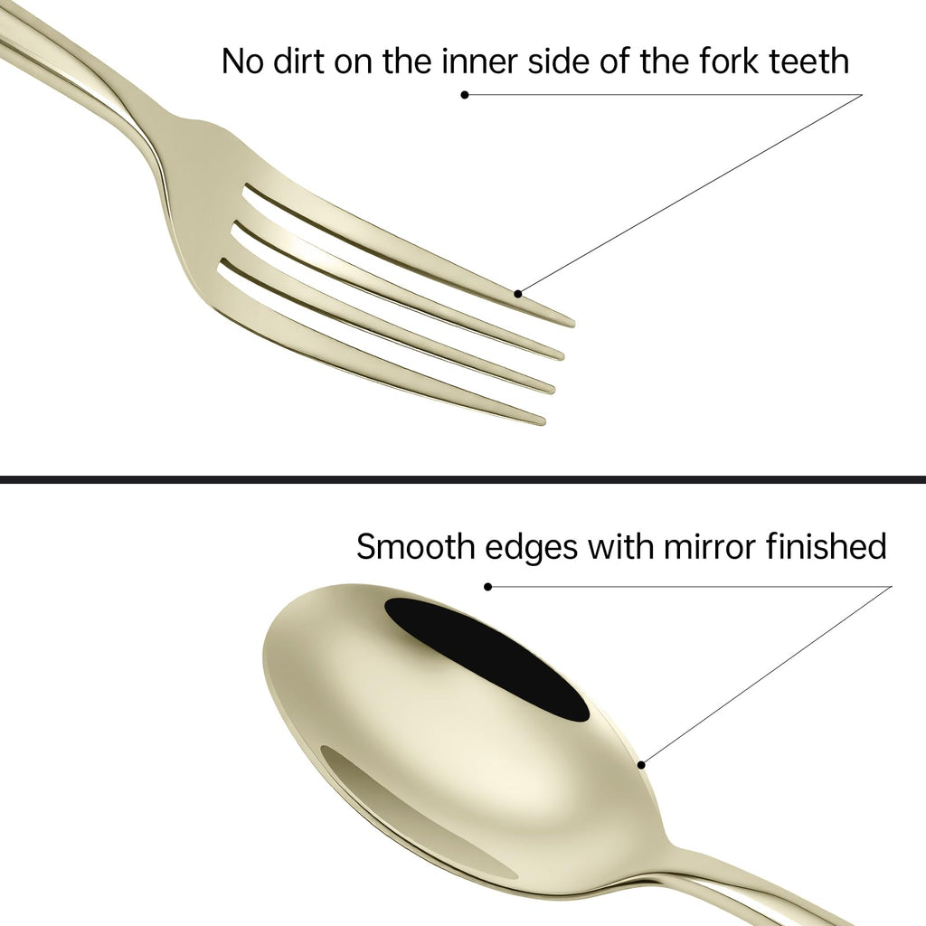 Champagne Gold Silverware Set 18/10 Stainless Steel Flatware Set, Hand Forged Mirror Finished Thick Handle Cutlery