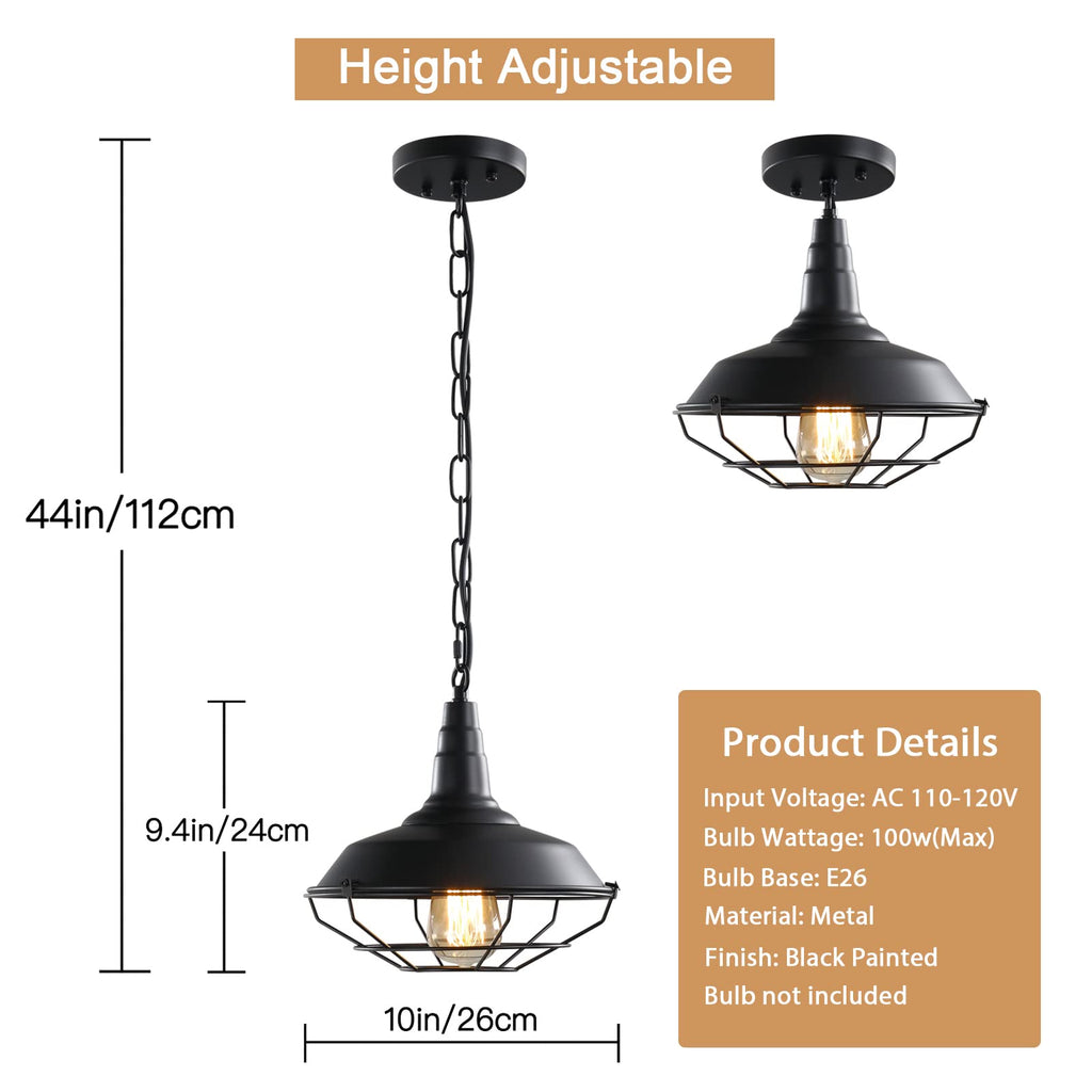 Industrial Pendant Lights 2 Pack Farmhouse Pendant Lights with Adjustable Chain, D10.2 Rustic Pendant Lighting Barn
