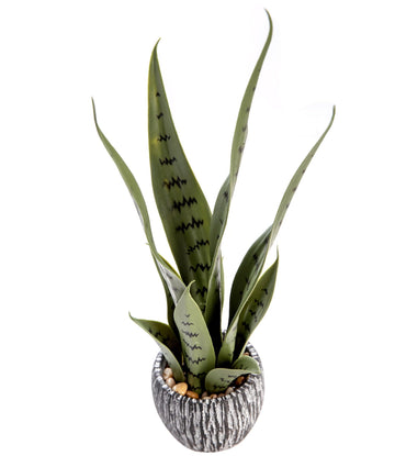 16'' Artificial Snake Plant Potted Real Looking Faux Sansevieria with Variegated Green Sword Leaves Fake Plant in