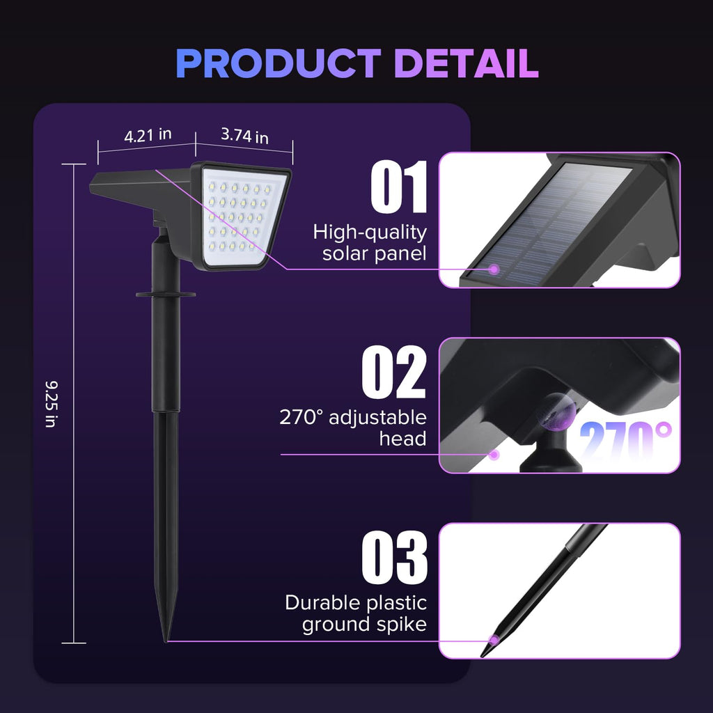 6 Packs Solar Spot Lights Outdoor Waterproof, 28 LED RGBW Solar Powered Landscape Pathway Lights, Dusk to Dawn Solar