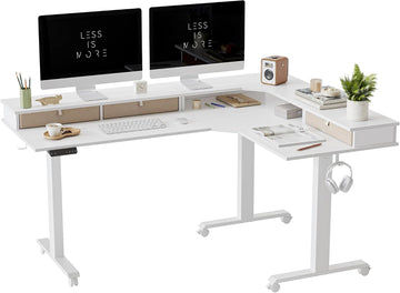 Triple Motor 63" L Shaped Standing Desk with 3 Drawers, Electric Standing Gaming Desk Adjustable Height, Corner Stand