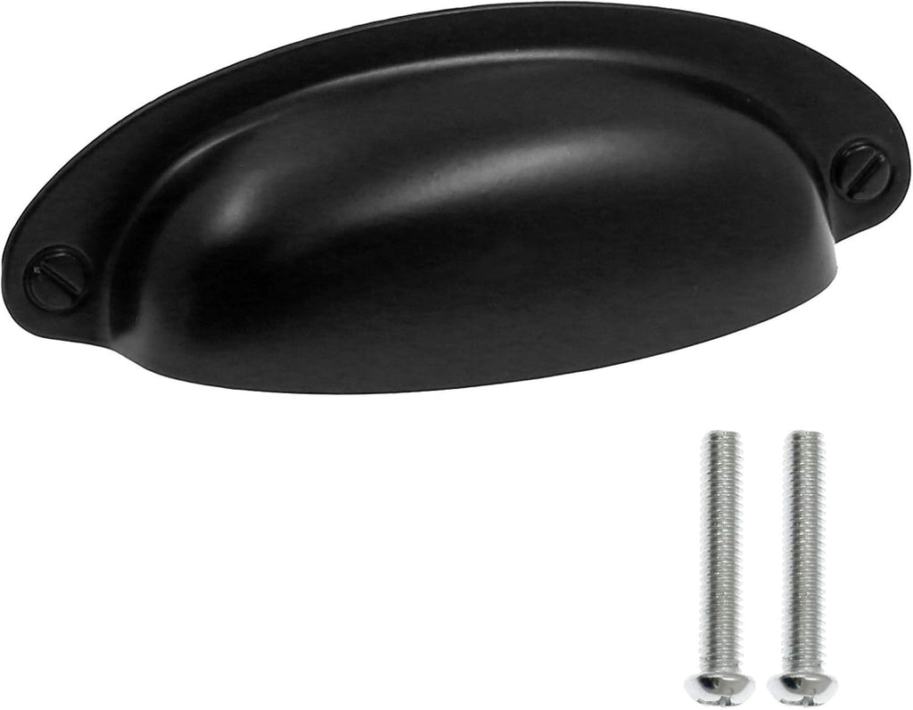 Yoohey 8Pack 3.5" Hole Center Vintage Farmhouse Style Pulls Cup Pull Handles, Flat Black Cabinet Cup Pulls Drawer Bin