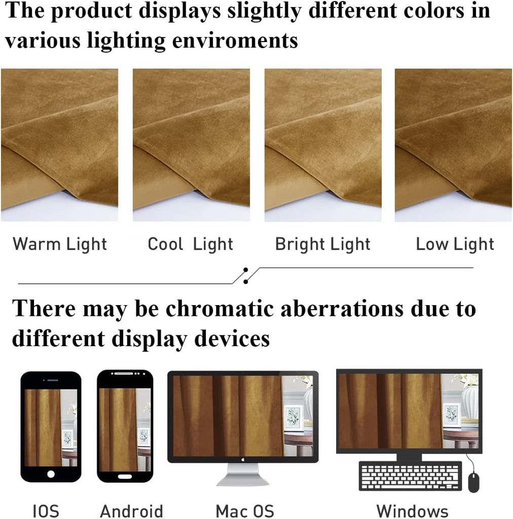 Gold Brown Blackout Velvet Curtains 84 inches Long, Super Soft Thermal Insulated Privacy Protect Sliding Door Panels