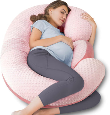 E Shaped Pregnancy Pillows, Detachable Maternity Body Pillow for Sleeping, Dual-Sided Velvet Pink