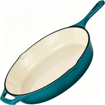 10 Inch Enameled Cast Iron Skillet with Handles, Non Stick Fry Pan (Peacock Blue, 10 inch)