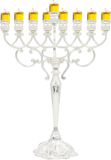 Silver-Plated Chanukah Oil - Classic Design (MN-HA140) | Fits Standard Chanukah Oil Cups and Large Candles | Durable