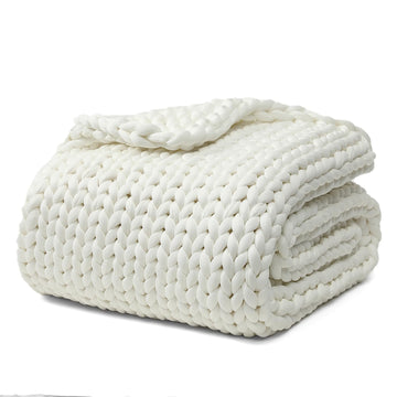 Cooling Chunky Throw Blanket, Medium-Weight, Hand Knitted, Skin Friendly, Ventilated and Breathable, Machine