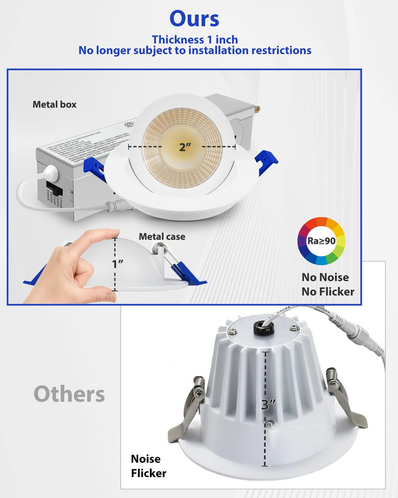 2 Inch Gimbal LED Recessed Light, 5CCT, 5W, 550LM Brightness, 4 Pack
