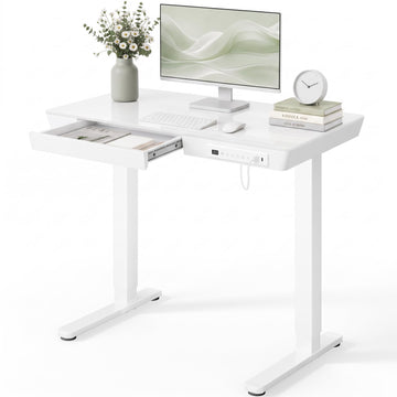 Glass Standing Desk, 35 Inch Small Sit Stand Desk, Pure White