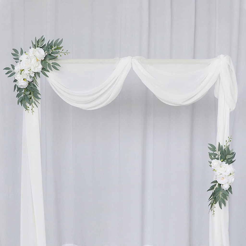 2 Pack Artificial Wedding Arch Flowers, Artificial White Roses Flower Swag Fake Peony Floral Swags with Green Leaves