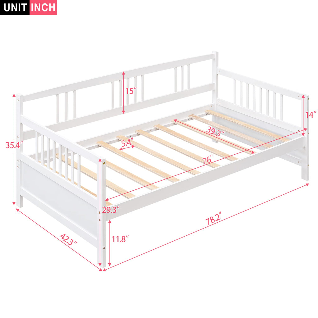 Daybed Twin Bed Wooden Slats Support Modern Living Daybed with Rails, Twin Size, Ivory White