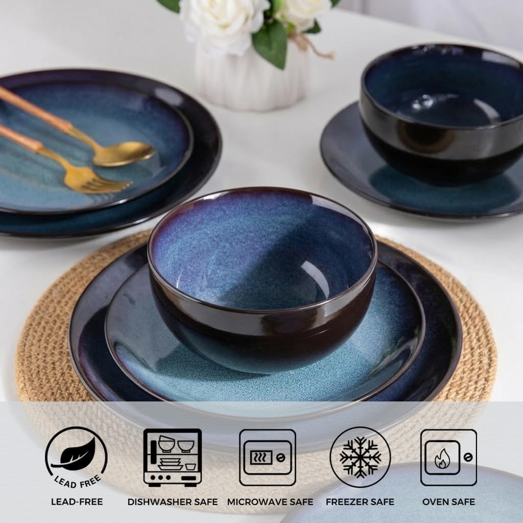 Ceramic Dinnerware Sets for 6, 18Pcs Porcelain Plates and Bowls Set