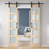 Double 18×84 inch Glass Sliding Barn Door Slab with 6.6ft Hardware Kit Included, 5-Panel Frosted Gla