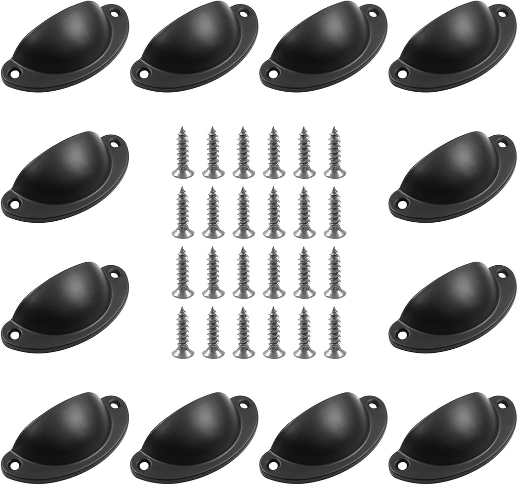 12pcs Antique Cup Drawer Pulls, Black Bin Cup Pulls Knobs, Cabinet Pull Handles , Furniture (3.2 Inch Length, 2.6 Inch