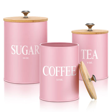 3 Pack Pink Metal Kitchen Canister Set 6, 12, 24 oz