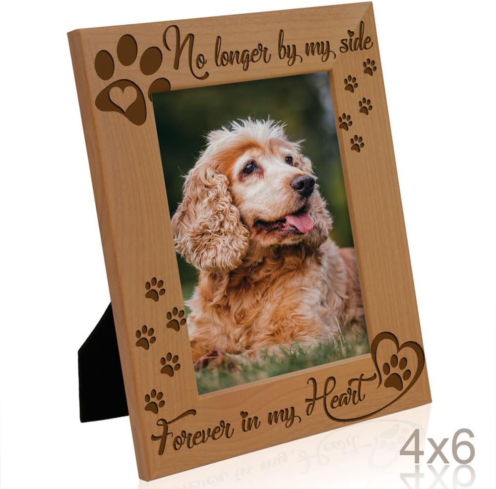 No Longer by my Side, Forever in my Heart Wood Picture Frame. Pet Memorial for Dog or Cat. (4x6-Vertical)