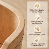 Premium Japanese Hinoki Wood Soaking Tub - 47.2" Freestanding Bathtub with Copper Drain