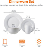 16-Piece Porcelain Dinnerware Set, Microwave and Dishwasher Safe, Service for 4, Plates, Bowls and Mugs, White