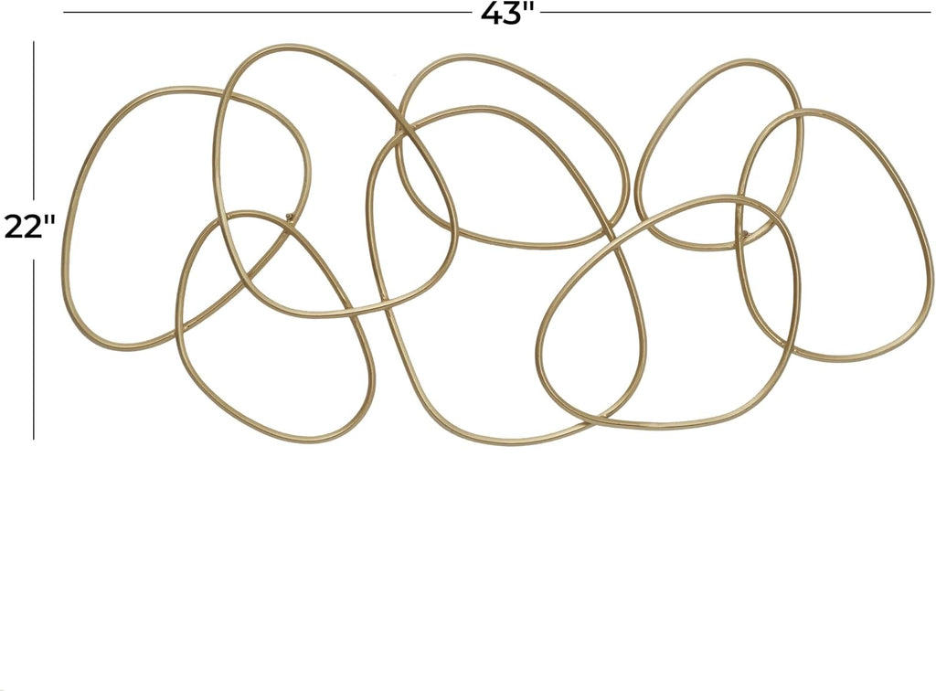 Metal Abstract Home Wall Decor Interlocking Rings Wall Sculpture, Wall Art 43" x 1" x 22", Gold