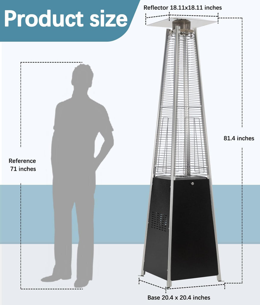 48,000 BTU Pyramid Patio Heater with Wheels, Cover, Black | Triple Safety Protection Propane Heaters, Outdoor Patio
